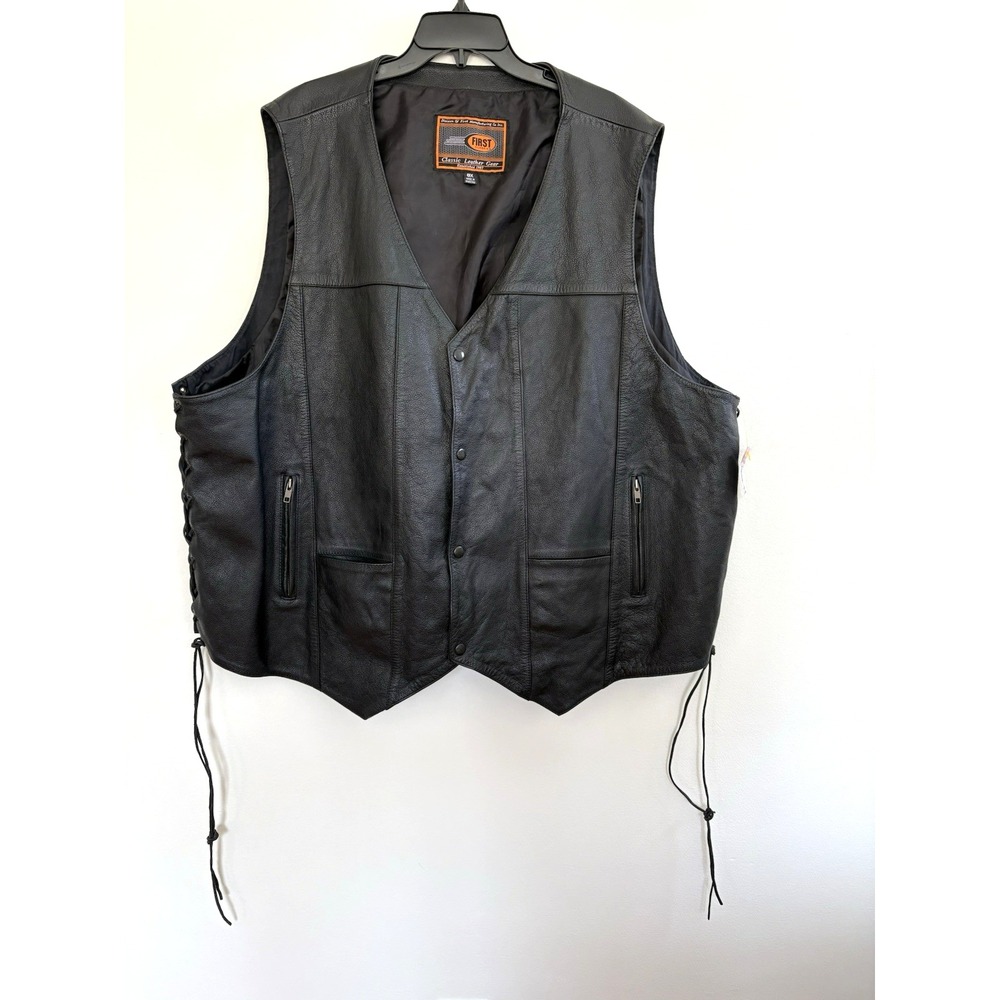 First Classics Mens Black Leather Motorcycle Vest Side Lace‎ Biker M 630 Size 8X